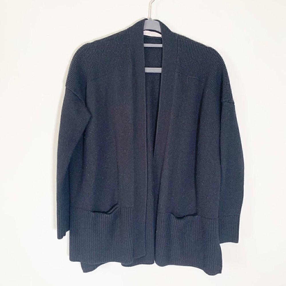 Athleta Black Wool Cashmere‎ Blend Open Front Ribbed Cardigan Sweater Womens S